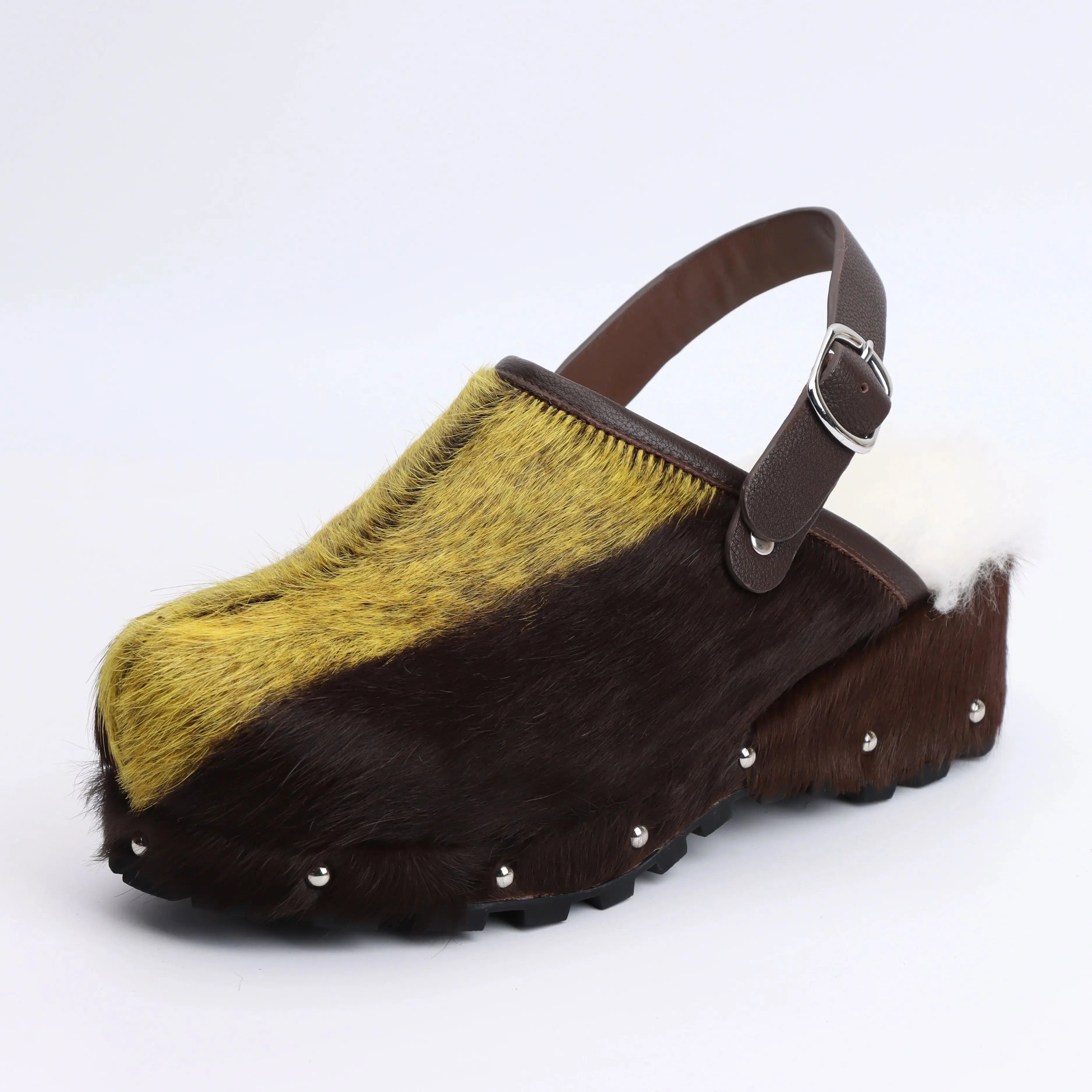 Designer 2025 Luxury Plush Fashion Outerwear Thick Bottom Increased Height Leather Cowhide Boken Women's Sandals