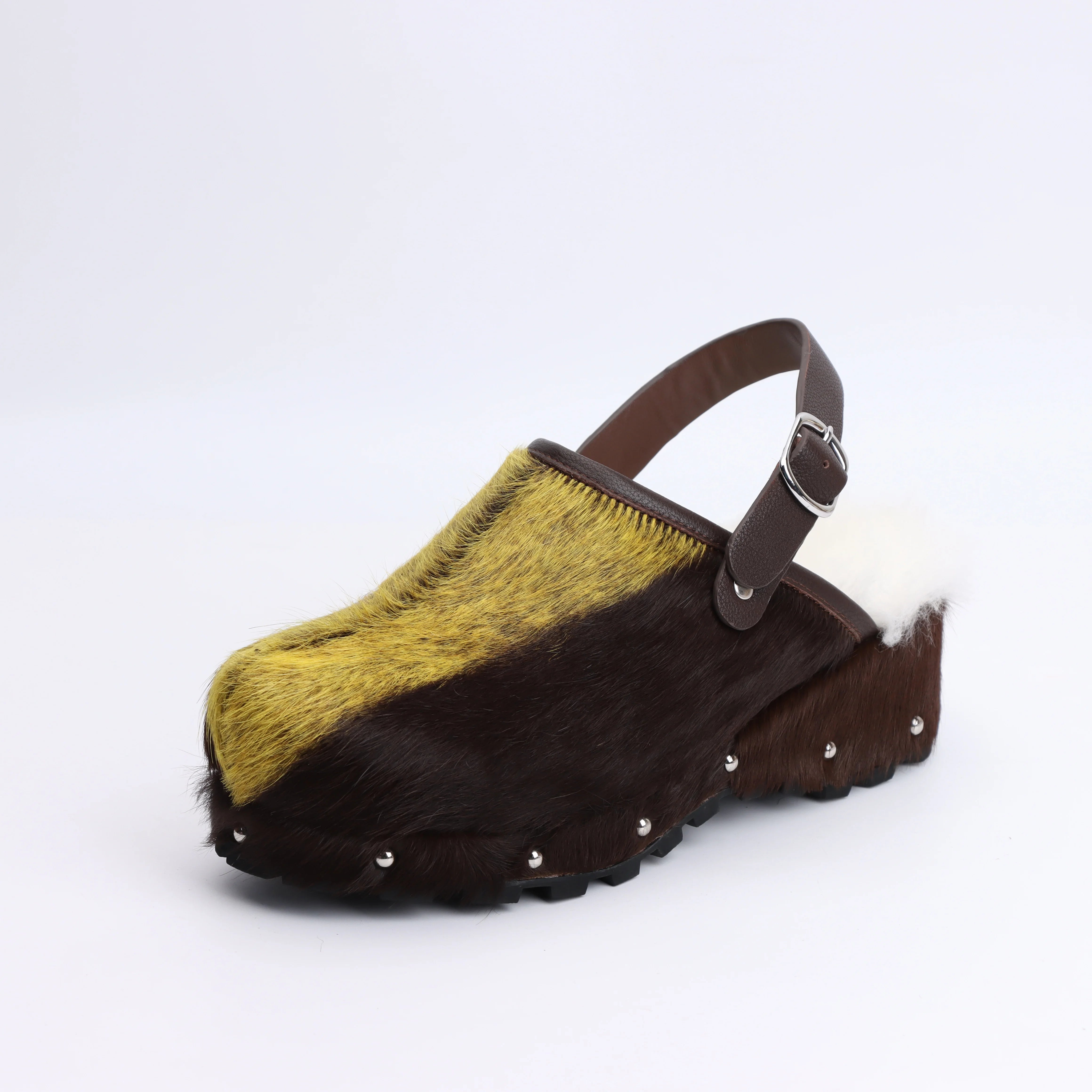 Designer 2025 Luxury Plush Fashion Outerwear Thick Bottom Increased Height Leather Cowhide Boken Women's Sandals