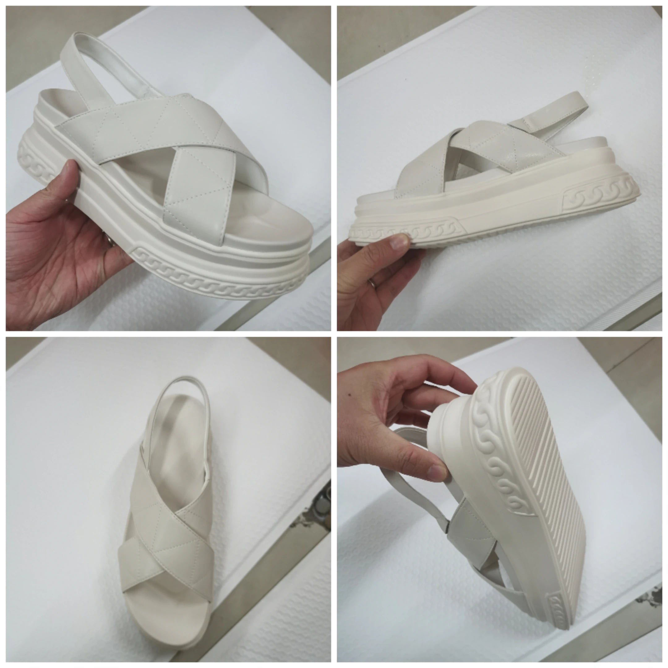 Fujin 7cm Platform Sandals Wedge Shoes Summer Women Genuine Leather Full Cow Women Slides Beach Shoes Sandalias Mujer