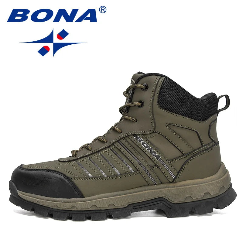 BONA 2022 New Designers Fashion Ankle Boots Men Winter Trekking Mountain Hiking Boots Man Rubber Anti-Slip Plush Warm Snow Boots