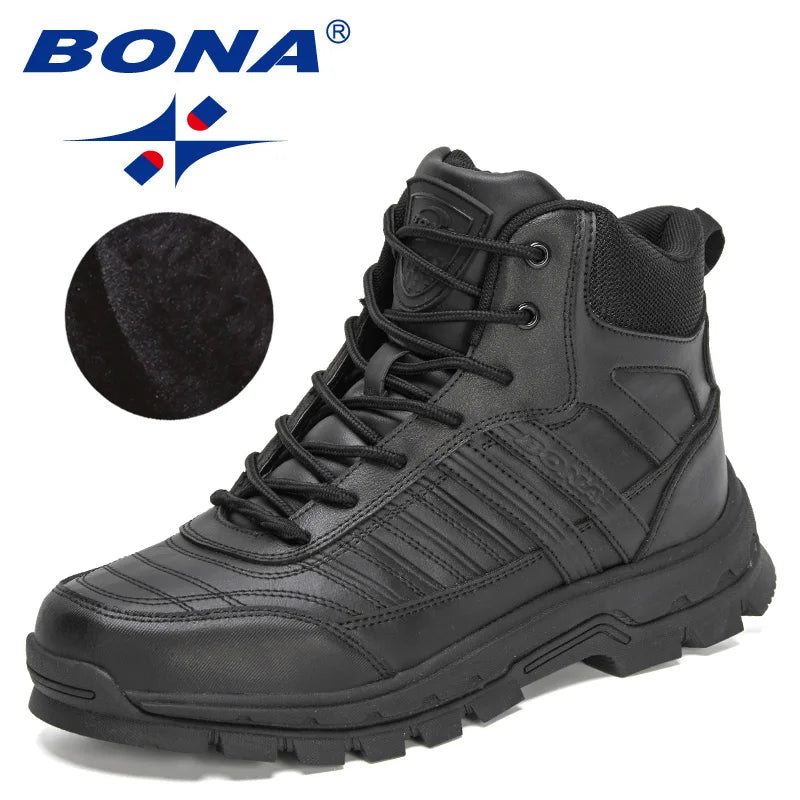 BONA 2022 New Designers Fashion Ankle Boots Men Winter Trekking Mountain Hiking Boots Man Rubber Anti-Slip Plush Warm Snow Boots