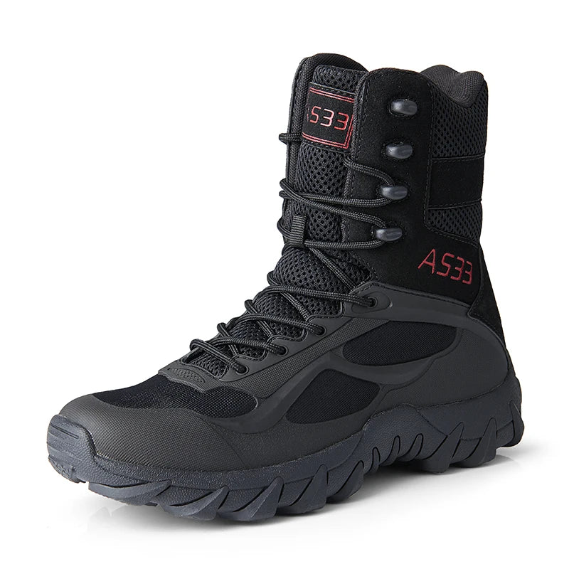 High Quality Men's Brand High-Top Leather Boots Breathable Desert Combat Men's Boots Outdoor Shoes Non-slip Hiking Ankle Boots