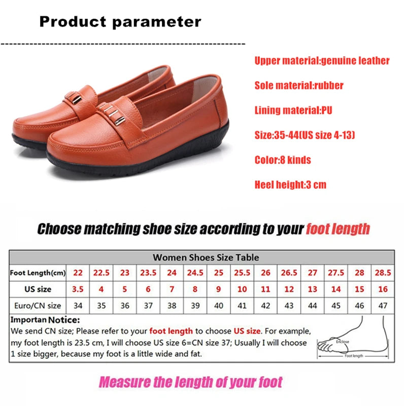 WOIZGIC Women's Female Mother Girl Ladies Genuine Leather Flats Shoes Platform Loafers Slip On Plus Size 42 43 44 Spring