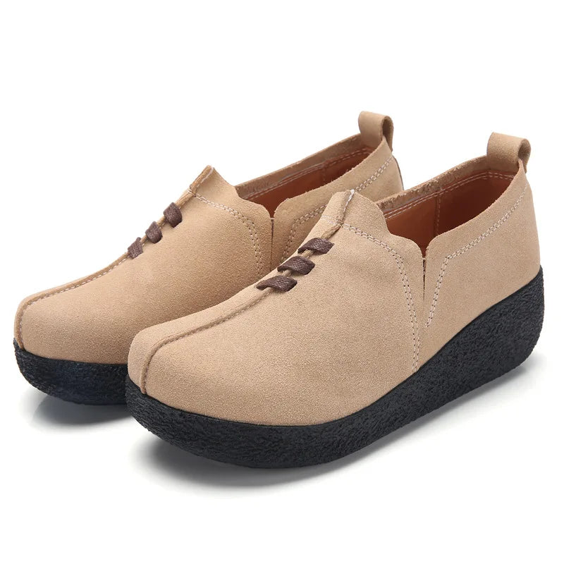 WOIZGIC Women Female Mother Ladies Genuine Leather Cow Suede Shoes Flats Platform Slip On Korean Plus Size 42 43 LLX-3022