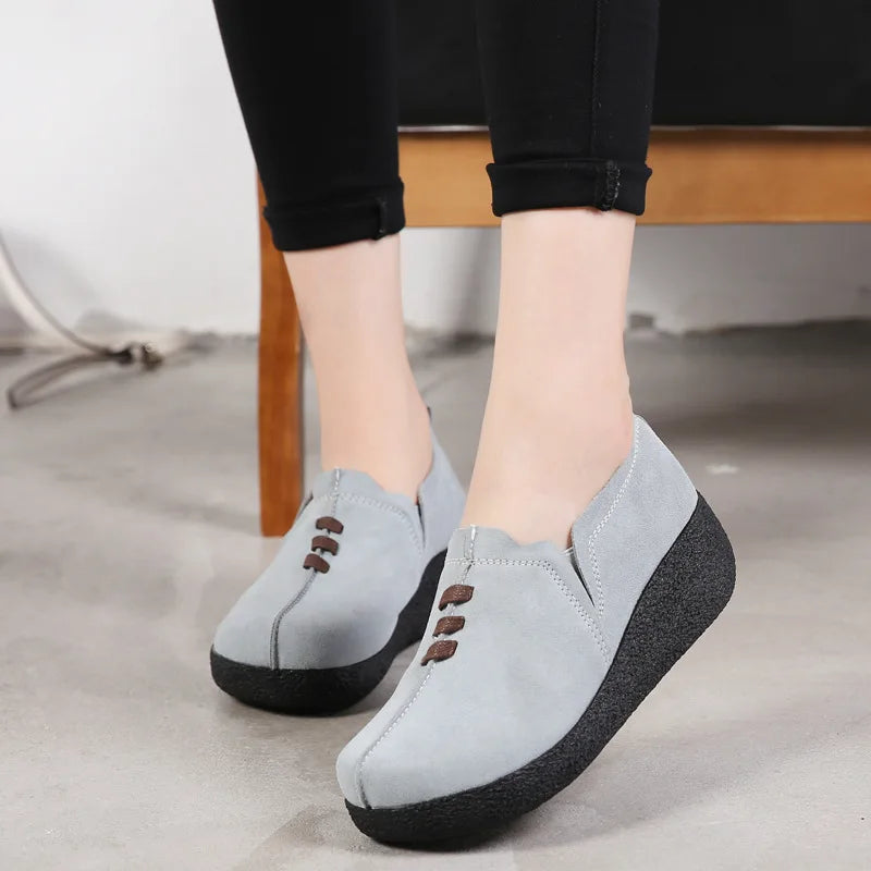 WOIZGIC Women Female Mother Ladies Genuine Leather Cow Suede Shoes Flats Platform Slip On Korean Plus Size 42 43 LLX-3022