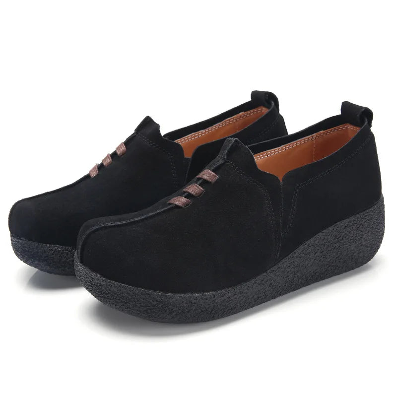 WOIZGIC Women Female Mother Ladies Genuine Leather Cow Suede Shoes Flats Platform Slip On Korean Plus Size 42 43 LLX-3022
