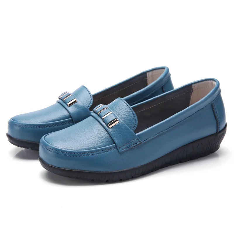 WOIZGIC Women's Female Mother Girl Ladies Genuine Leather Flats Shoes Platform Loafers Slip On Plus Size 42 43 44 Spring
