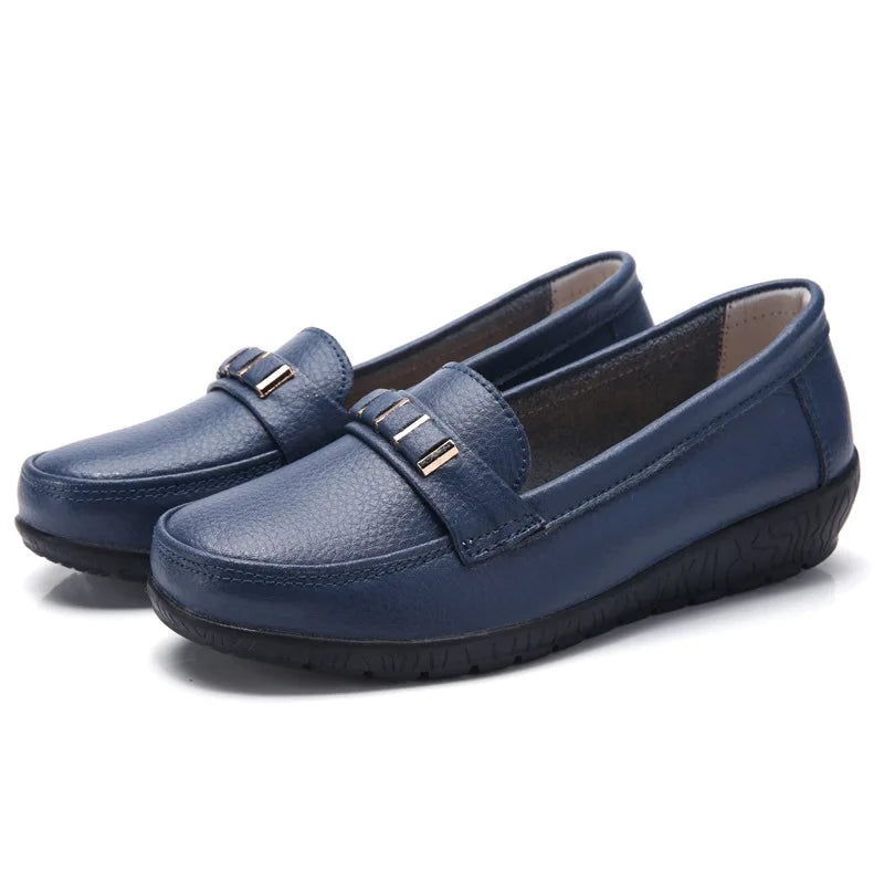 WOIZGIC Women's Female Mother Girl Ladies Genuine Leather Flats Shoes Platform Loafers Slip On Plus Size 42 43 44 Spring