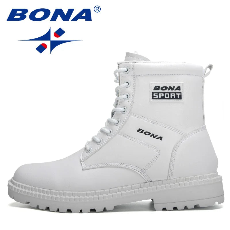 BONA 2022 New Designers Action Leather High Top Shoes Men Chunky Heels Ankle Boots Man Anti-Slip Plush Footwear Short Booties
