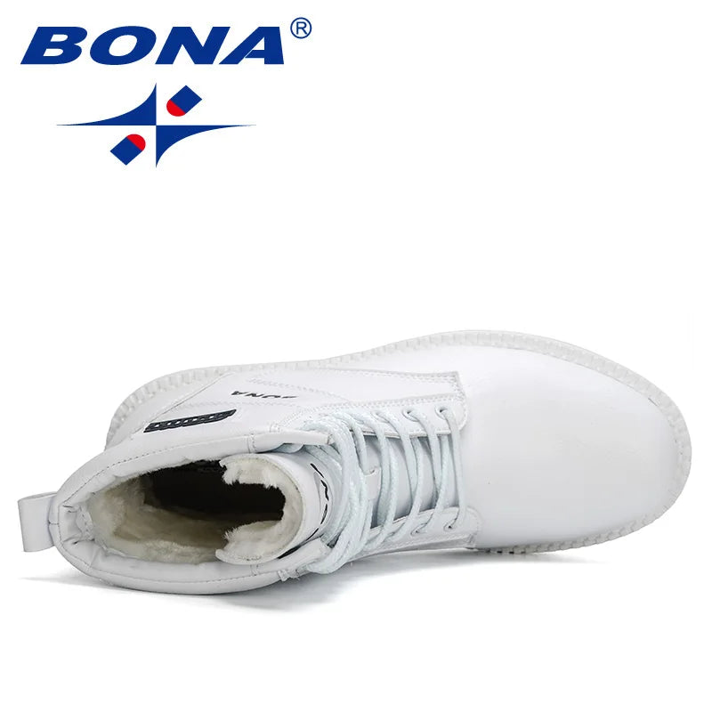 BONA 2022 New Designers Action Leather High Top Shoes Men Chunky Heels Ankle Boots Man Anti-Slip Plush Footwear Short Booties