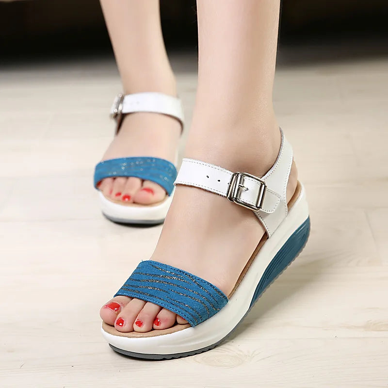 WOIZGIC Women's Ladies Female Genuine Leather Shoes Platform Sandals High Heels Summer Cool Beach Flip Flop 35-40 CDBY-5531