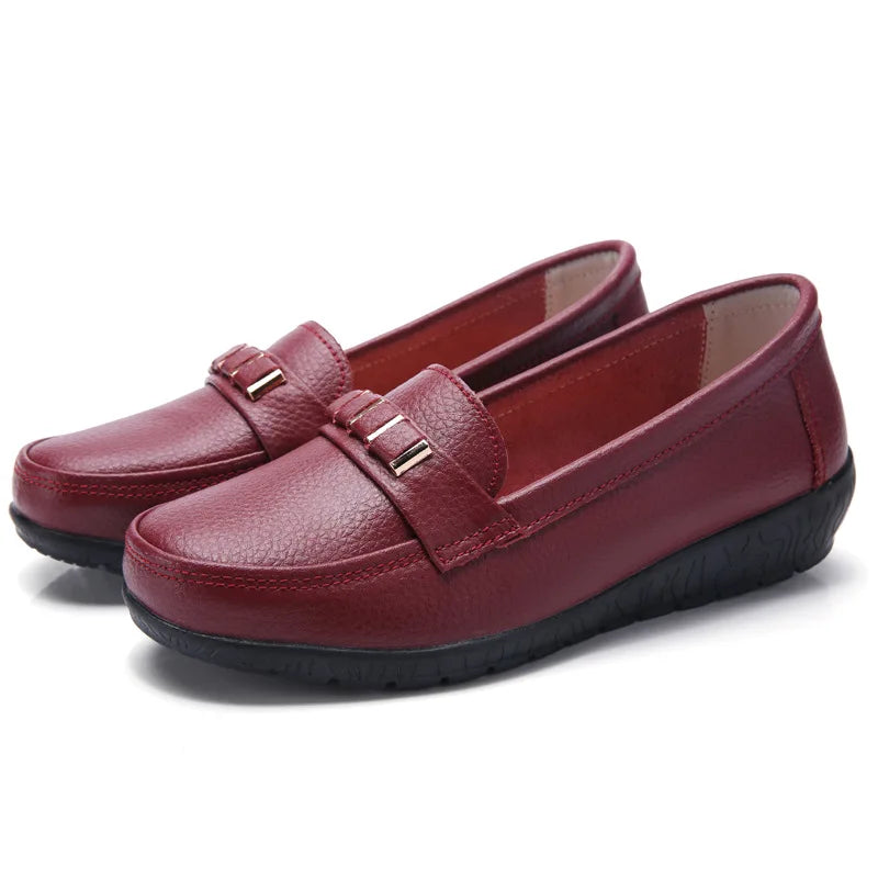WOIZGIC Women's Female Mother Girl Ladies Genuine Leather Flats Shoes Platform Loafers Slip On Plus Size 42 43 44 Spring