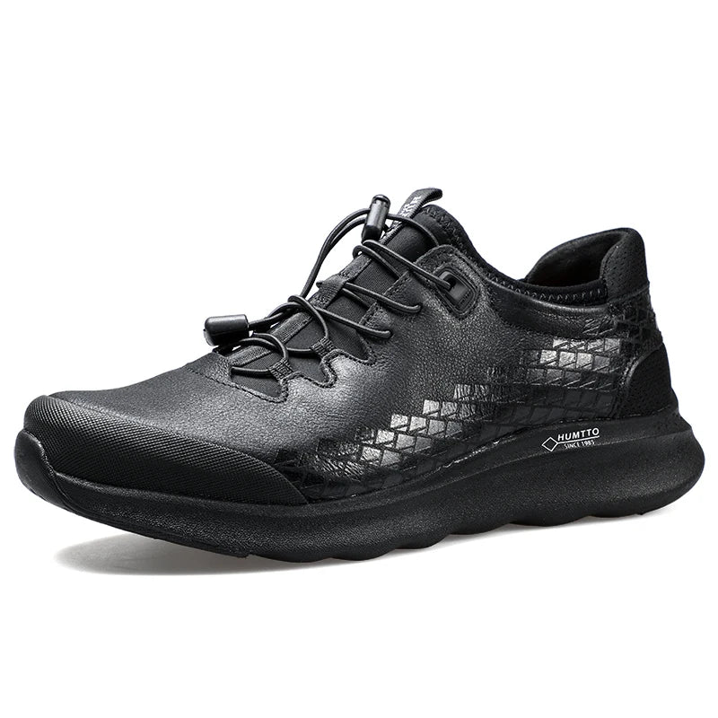 High Quality Genuine Leather Hiking Shoes Men Elastic Band Outdoor Sneakers Soft Non-slip Light Trekking Sports Shoes for Male