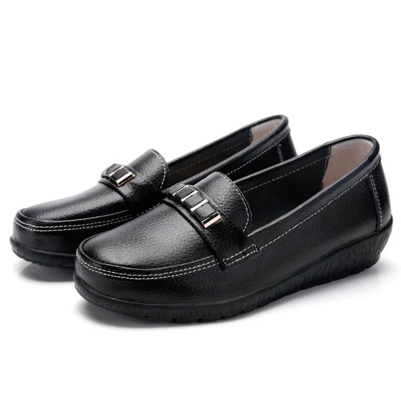 WOIZGIC Women's Female Mother Girl Ladies Genuine Leather Flats Shoes Platform Loafers Slip On Plus Size 42 43 44 Spring