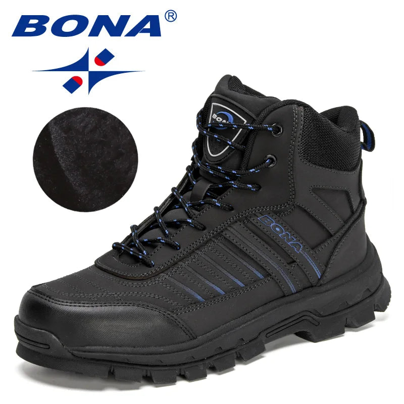 BONA 2022 New Designers Fashion Ankle Boots Men Winter Trekking Mountain Hiking Boots Man Rubber Anti-Slip Plush Warm Snow Boots