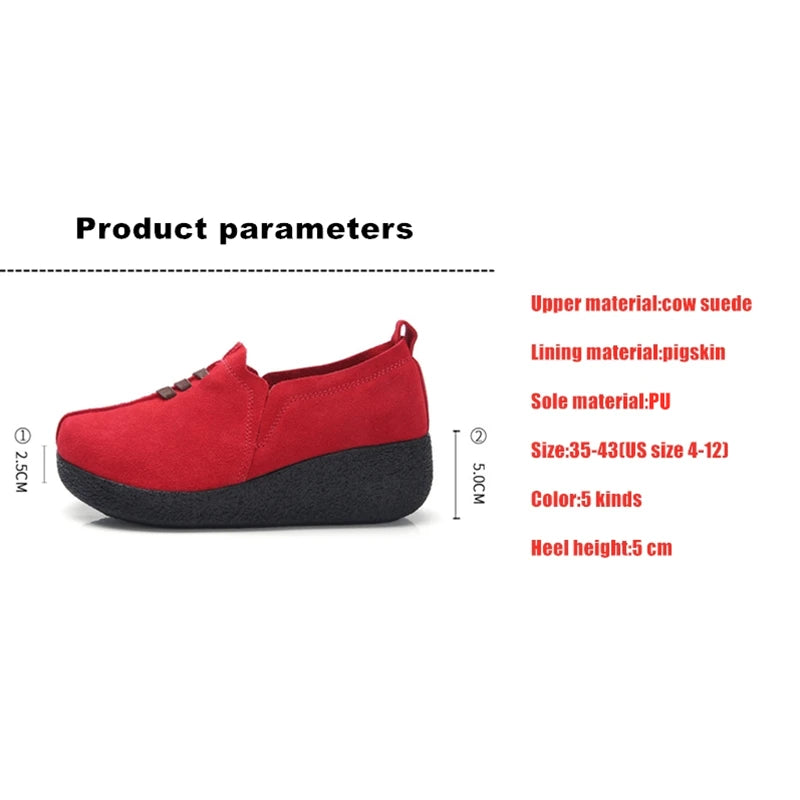 WOIZGIC Women Female Mother Ladies Genuine Leather Cow Suede Shoes Flats Platform Slip On Korean Plus Size 42 43 LLX-3022