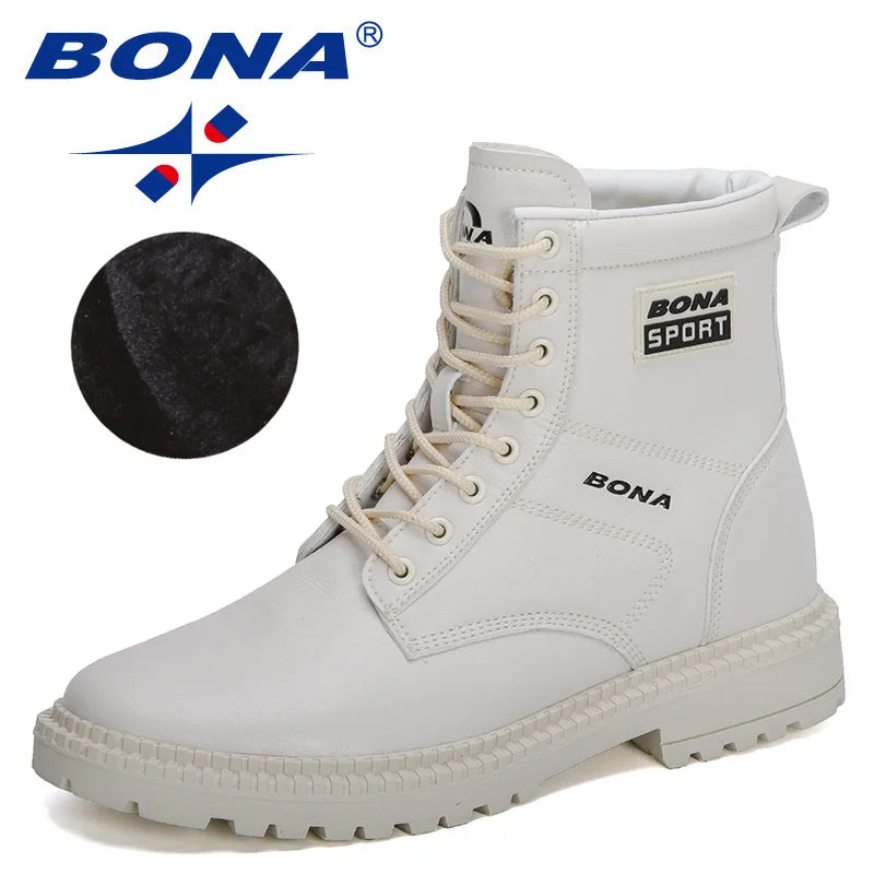 BONA 2022 New Designers Action Leather High Top Shoes Men Chunky Heels Ankle Boots Man Anti-Slip Plush Footwear Short Booties