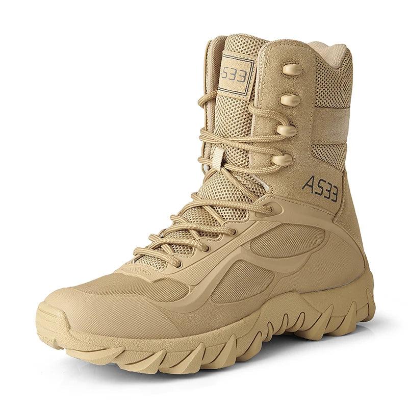 High Quality Men's Brand High-Top Leather Boots Breathable Desert Combat Men's Boots Outdoor Shoes Non-slip Hiking Ankle Boots