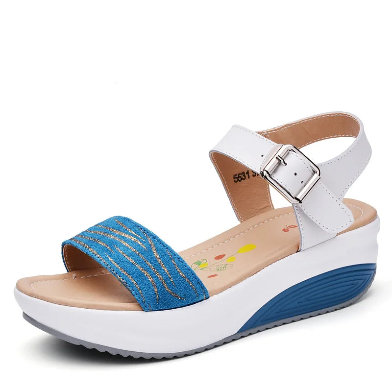 WOIZGIC Women's Ladies Female Genuine Leather Shoes Platform Sandals High Heels Summer Cool Beach Flip Flop 35-40 CDBY-5531