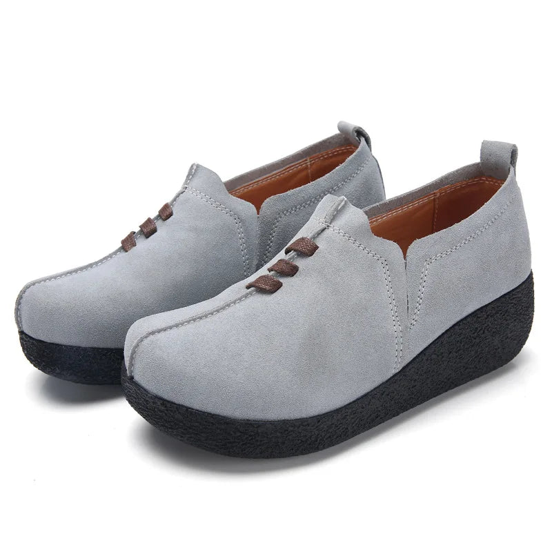 WOIZGIC Women Female Mother Ladies Genuine Leather Cow Suede Shoes Flats Platform Slip On Korean Plus Size 42 43 LLX-3022