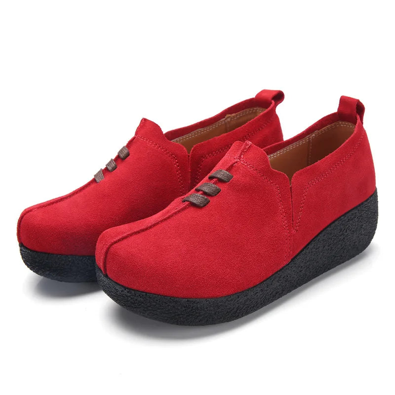 WOIZGIC Women Female Mother Ladies Genuine Leather Cow Suede Shoes Flats Platform Slip On Korean Plus Size 42 43 LLX-3022