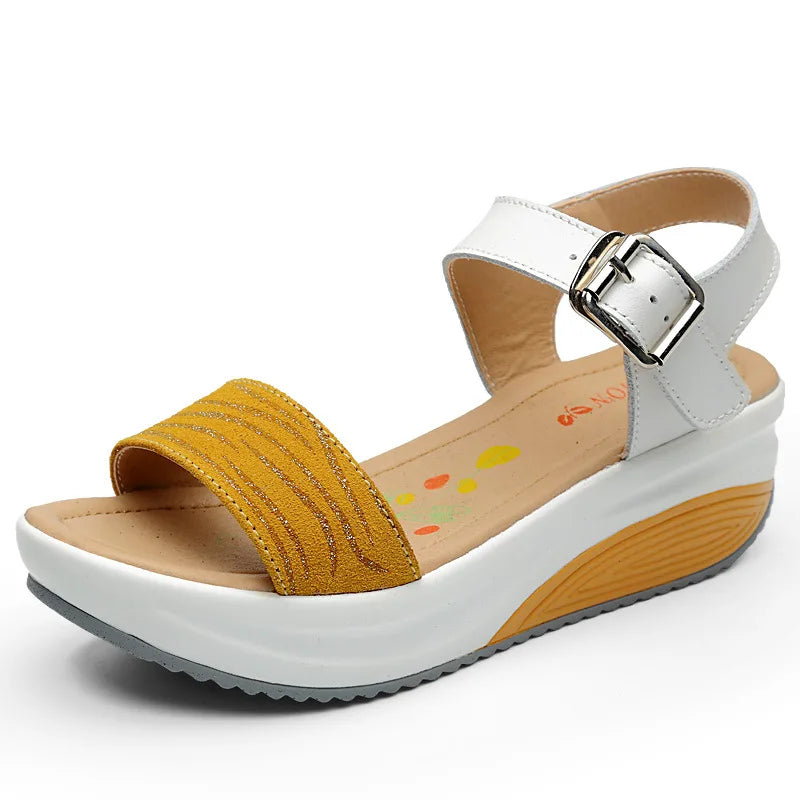 WOIZGIC Women's Ladies Female Genuine Leather Shoes Platform Sandals High Heels Summer Cool Beach Flip Flop 35-40 CDBY-5531