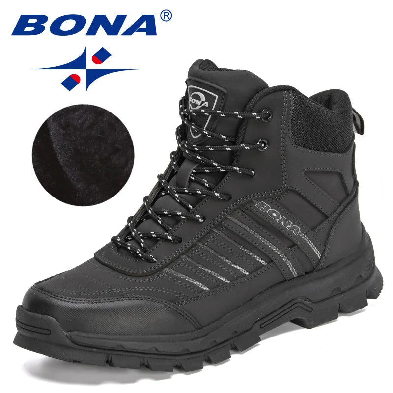 BONA 2022 New Designers Fashion Ankle Boots Men Winter Trekking Mountain Hiking Boots Man Rubber Anti-Slip Plush Warm Snow Boots