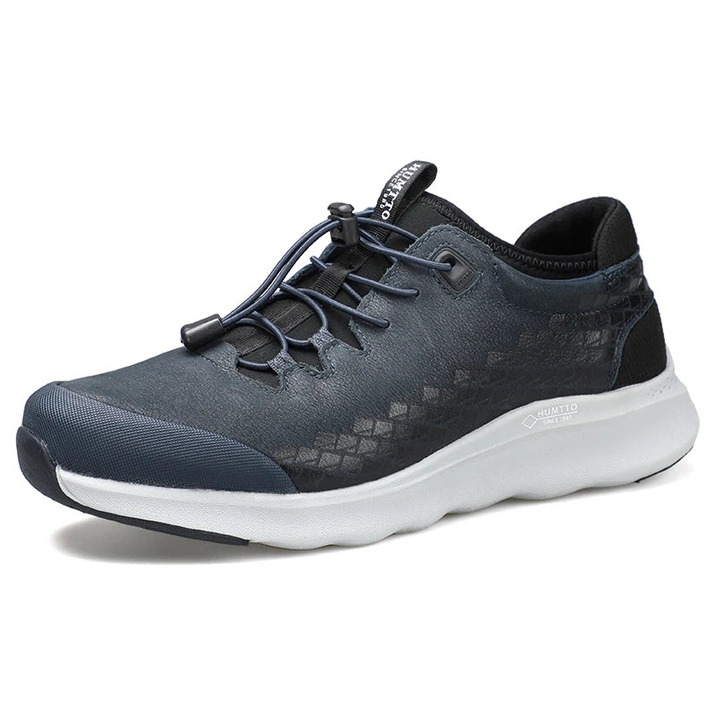 High Quality Genuine Leather Hiking Shoes Men Elastic Band Outdoor Sneakers Soft Non-slip Light Trekking Sports Shoes for Male