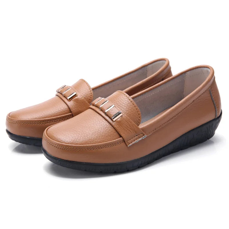 WOIZGIC Women's Female Mother Girl Ladies Genuine Leather Flats Shoes Platform Loafers Slip On Plus Size 42 43 44 Spring