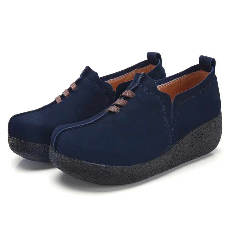 WOIZGIC Women Female Mother Ladies Genuine Leather Cow Suede Shoes Flats Platform Slip On Korean Plus Size 42 43 LLX-3022