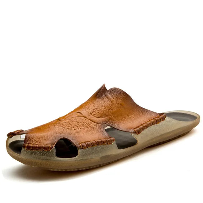 MIXIDELAI New Quality Leather Non-Slip Slippers Men Beach Sandals Comfortable Summer Shoes Men Slippers Classics Men Flip Flops