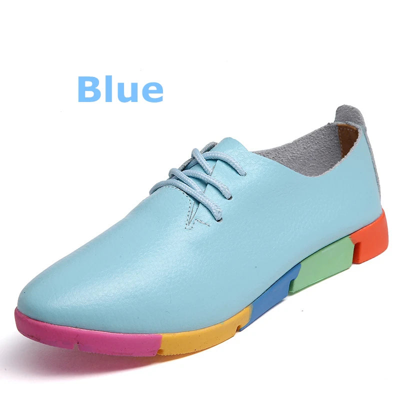 WOIZGIC Women Mother Female Ladies Shoes Flats loafer Cow Genuine Leather Soft Pigskin Casual Lace Up Footwear 35-44 AZE-910