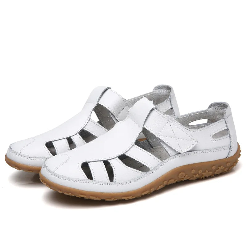 WOIZGIC Women Ladies Female Mother Genuine Leather Shoes Sandals Gladiator Summer Beach Cool Hollow Soft Hook Loop LLX-9568