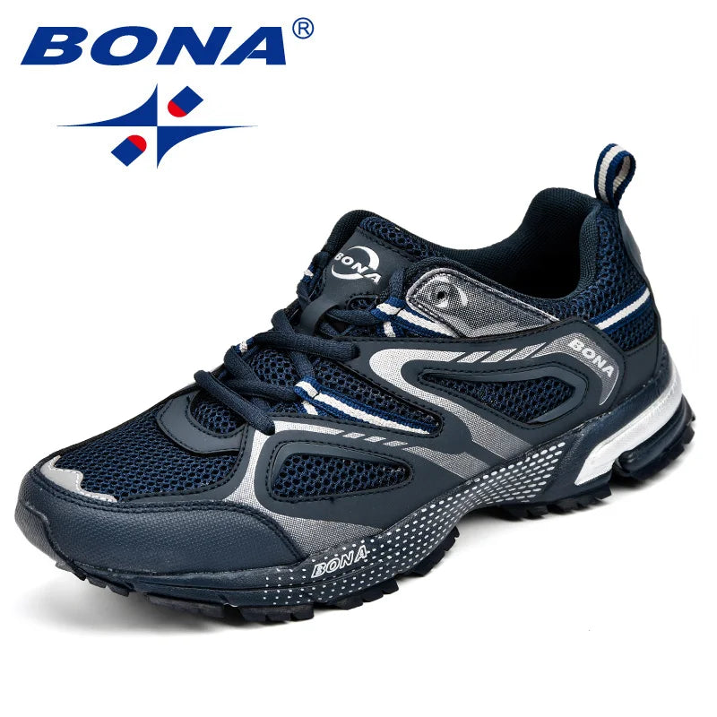 BONA New Arrival Classics Style Men Running Shoes Cow Split Mesh Men Sport Shoes Lace Up Outdoor Jogging Shoes