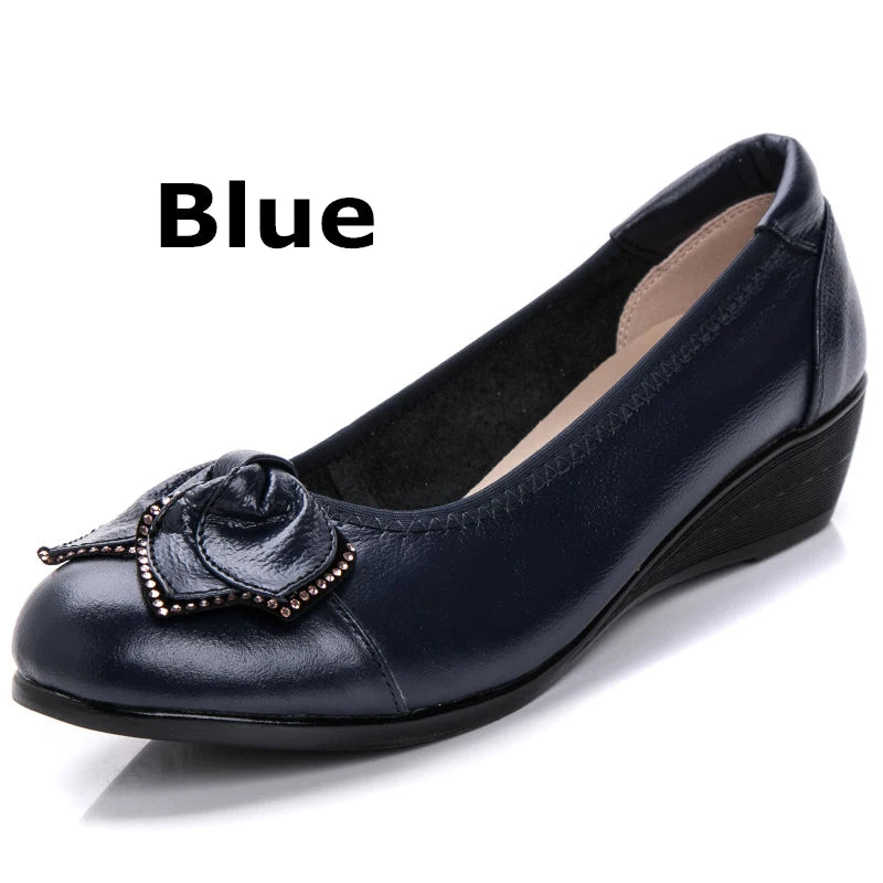 WOIZGIC Women Mother Old Shoes Flats Loafers Cow Genuine Leather Pigskin Rubber Suede Slip On Bowknot Casual 34-43 HC-1107