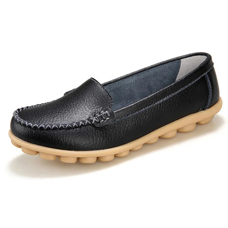 WOIZGIC Female Ladies Women Mother Genuine Leather Shoes Flats Loafers Slip On Moccasin Sapatos Femininos Size 41 42 XLZ-918