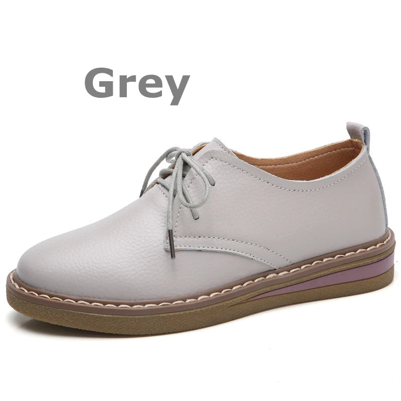 WOIZGIC Women Casual Shoes Flats Loafers Ladies Female Old Mother Cow Genuine Leather lace Up Pigskin Korean 35-40 SKH-058