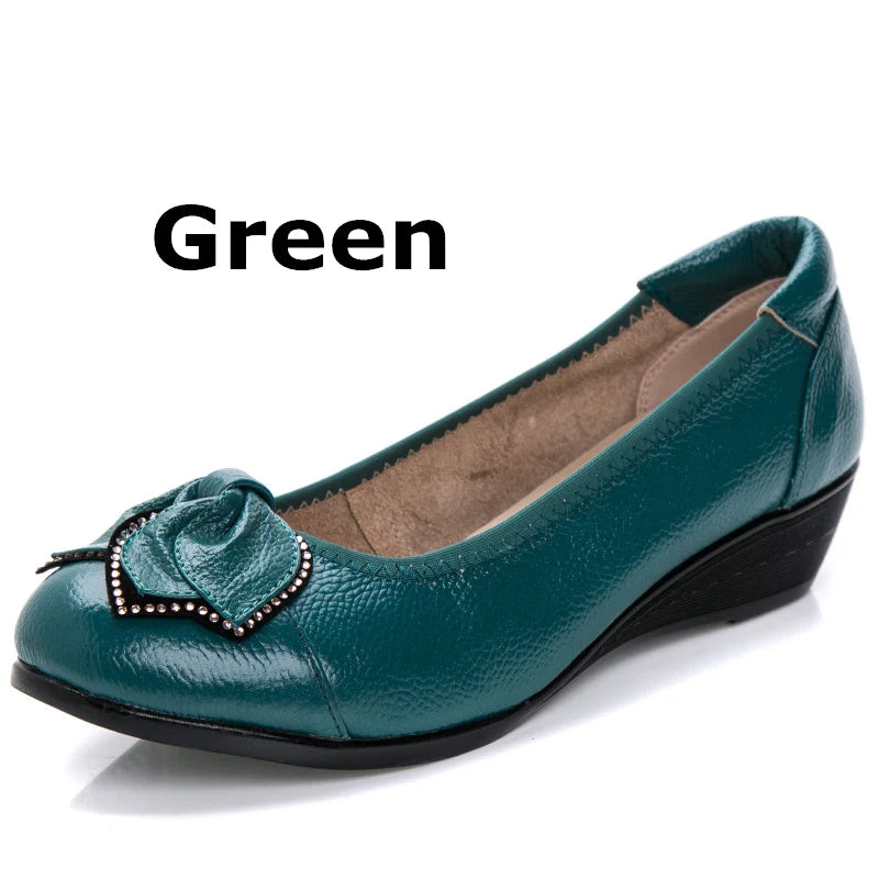 WOIZGIC Women Mother Old Shoes Flats Loafers Cow Genuine Leather Pigskin Rubber Suede Slip On Bowknot Casual 34-43 HC-1107