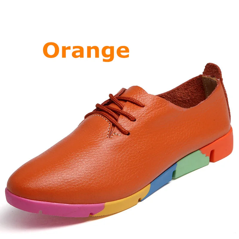 WOIZGIC Women Mother Female Ladies Shoes Flats loafer Cow Genuine Leather Soft Pigskin Casual Lace Up Footwear 35-44 AZE-910