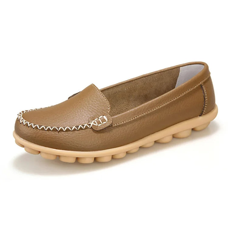 WOIZGIC Female Ladies Women Mother Genuine Leather Shoes Flats Loafers Slip On Moccasin Sapatos Femininos Size 41 42 XLZ-918