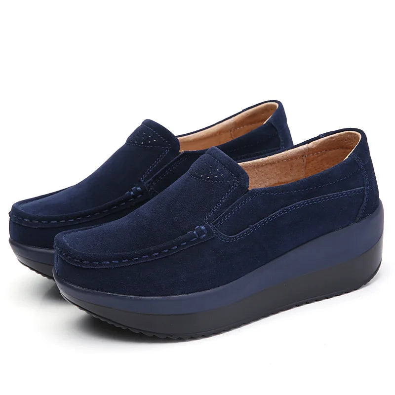 WOIZGIC Women's Woman Female Ladies Cow Suede Genuine Leather Shoes Flats Loafers Platform Moccasins Elegant Slip On PX-3213