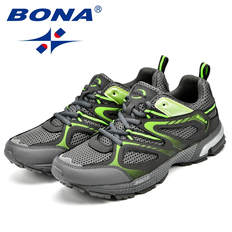 BONA New Arrival Classics Style Men Running Shoes Cow Split Mesh Men Sport Shoes Lace Up Outdoor Jogging Shoes