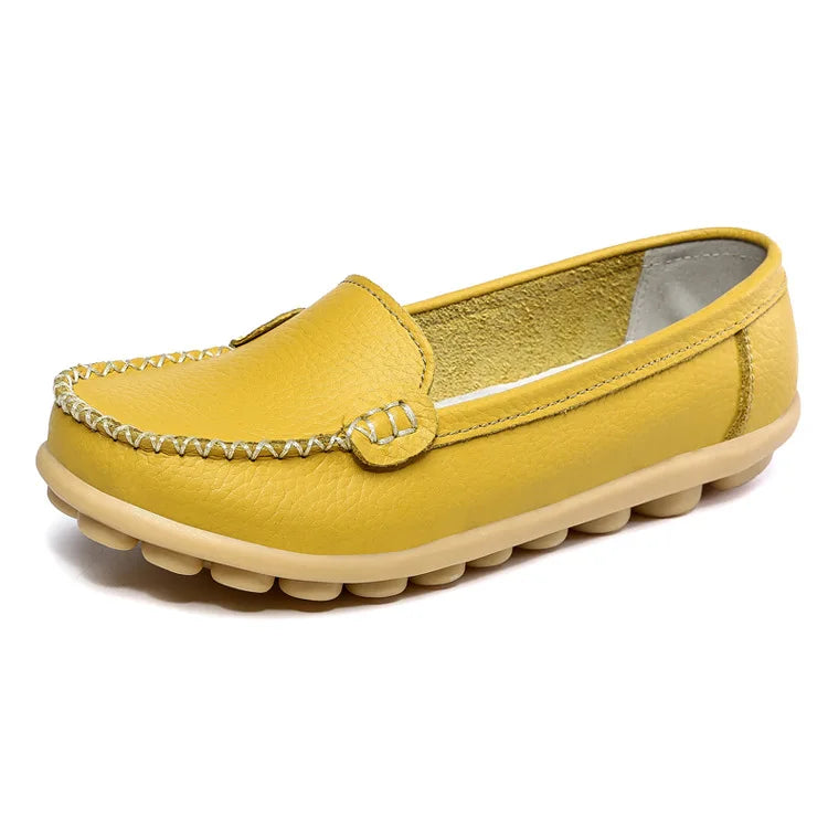 WOIZGIC Female Ladies Women Mother Genuine Leather Shoes Flats Loafers Slip On Moccasin Sapatos Femininos Size 41 42 XLZ-918