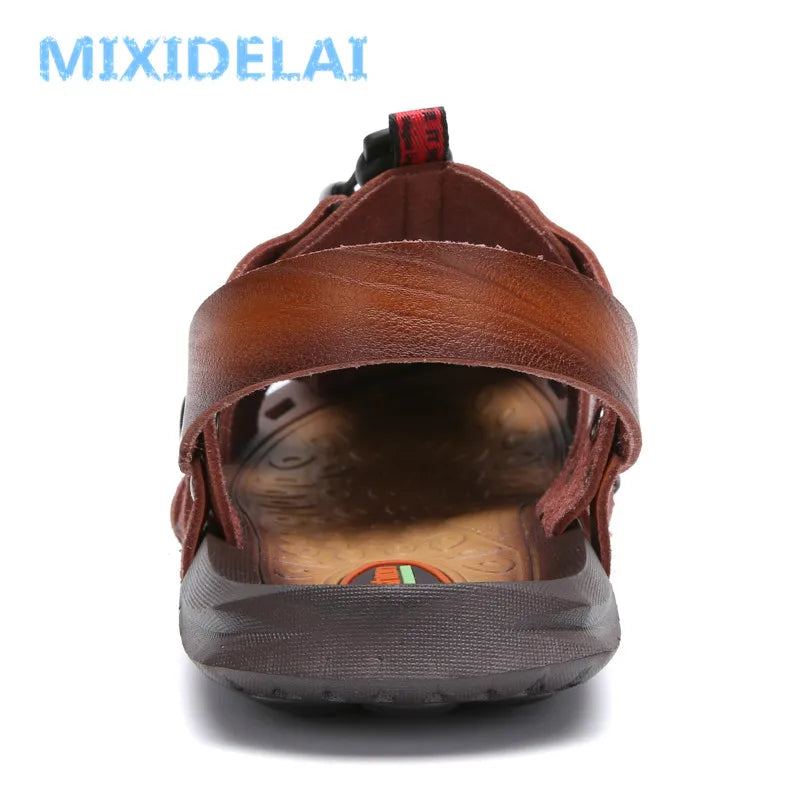 MIXIDELAI New Hot Sale Men'S Sandals Leather Men Summer Shoes Leisure Slippers Flip-Flops Men Comfortable Footwear Soft Sandal