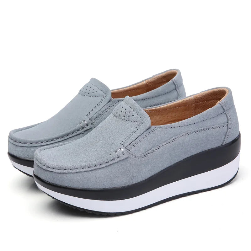 WOIZGIC Women's Woman Female Ladies Cow Suede Genuine Leather Shoes Flats Loafers Platform Moccasins Elegant Slip On PX-3213