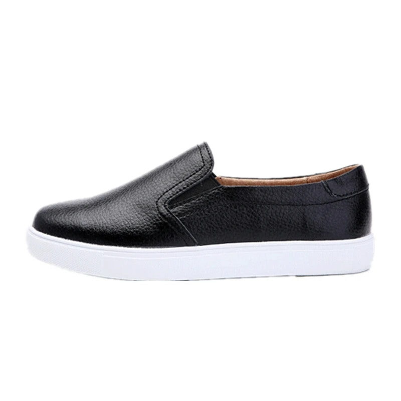 WOIZGIC Women Ladies Female Gril Genuine Leather White Shoes Flats Platforn Sneakers Slip On Soft Vulcanized Shoes ZQMF-960