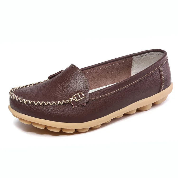 WOIZGIC Female Ladies Women Mother Genuine Leather Shoes Flats Loafers Slip On Moccasin Sapatos Femininos Size 41 42 XLZ-918
