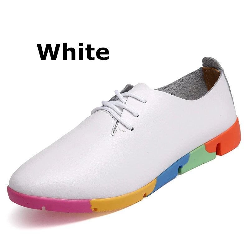 WOIZGIC Women Mother Female Ladies Shoes Flats loafer Cow Genuine Leather Soft Pigskin Casual Lace Up Footwear 35-44 AZE-910