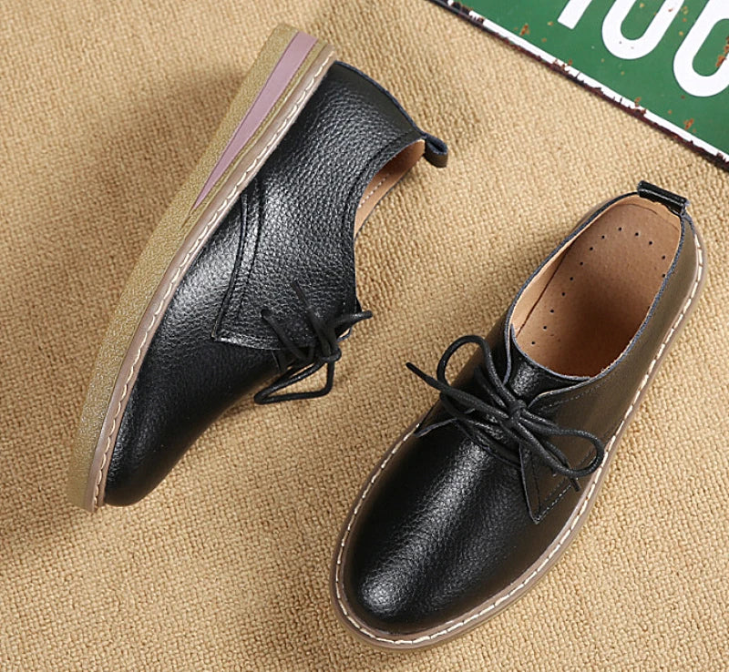 WOIZGIC Women Casual Shoes Flats Loafers Ladies Female Old Mother Cow Genuine Leather lace Up Pigskin Korean 35-40 SKH-058
