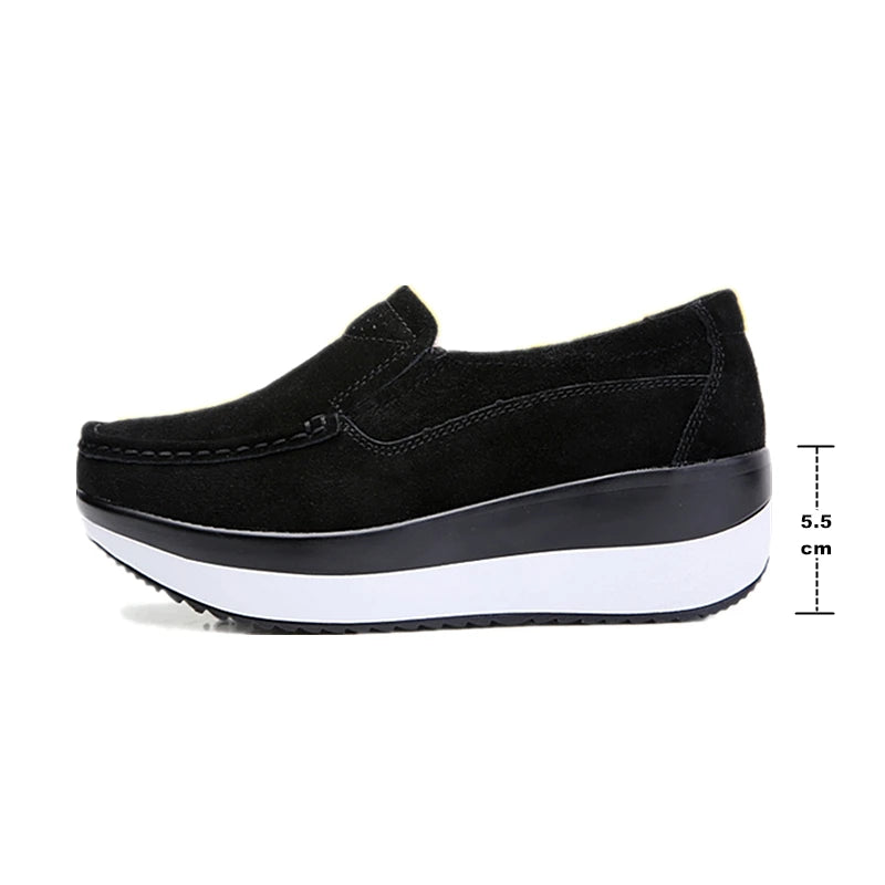WOIZGIC Women's Woman Female Ladies Cow Suede Genuine Leather Shoes Flats Loafers Platform Moccasins Elegant Slip On PX-3213